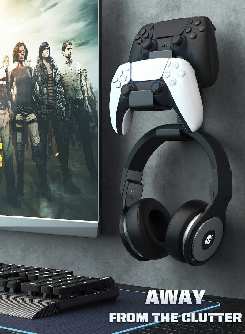 Y&D Controller Holder, Dual Gamepad and Headphone Hanger Wall Mount Stand for Xbox One 360, Suitable PS3 4 5 PC, STEAM Switch All Universal Headsets（Black） - Image 3