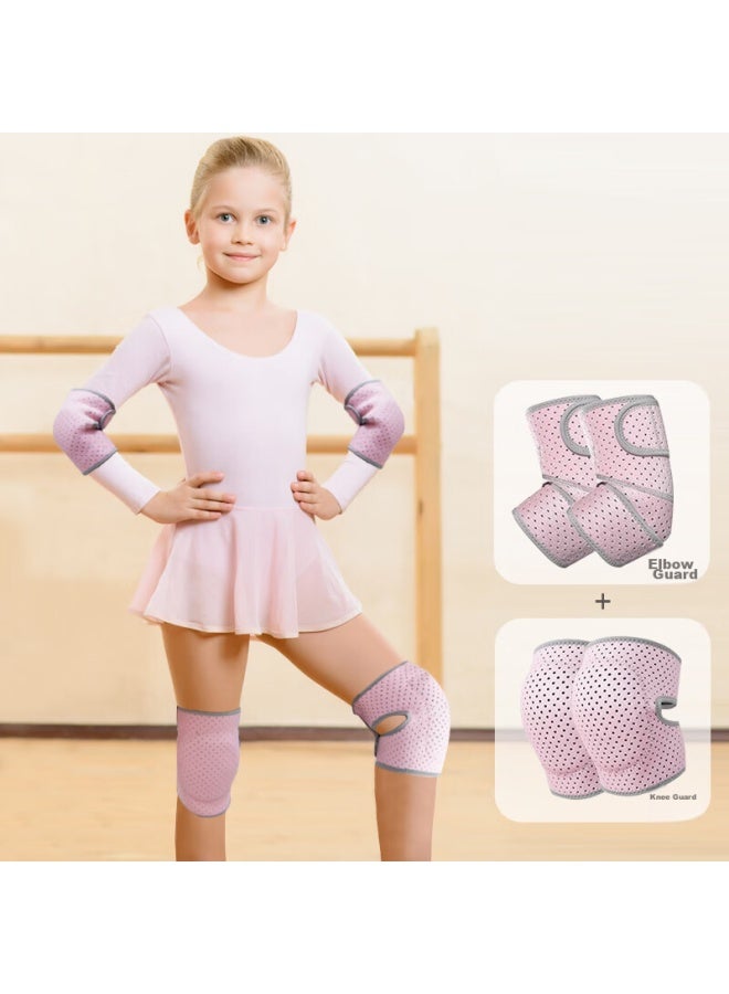 Chidong Children's Knee And Elbow Pads Set, Breathable Kids Sports Knee Pads, Ballet Dance Anti-collision Kneeling Protectors, Pink, 4 Pieces - Image 1