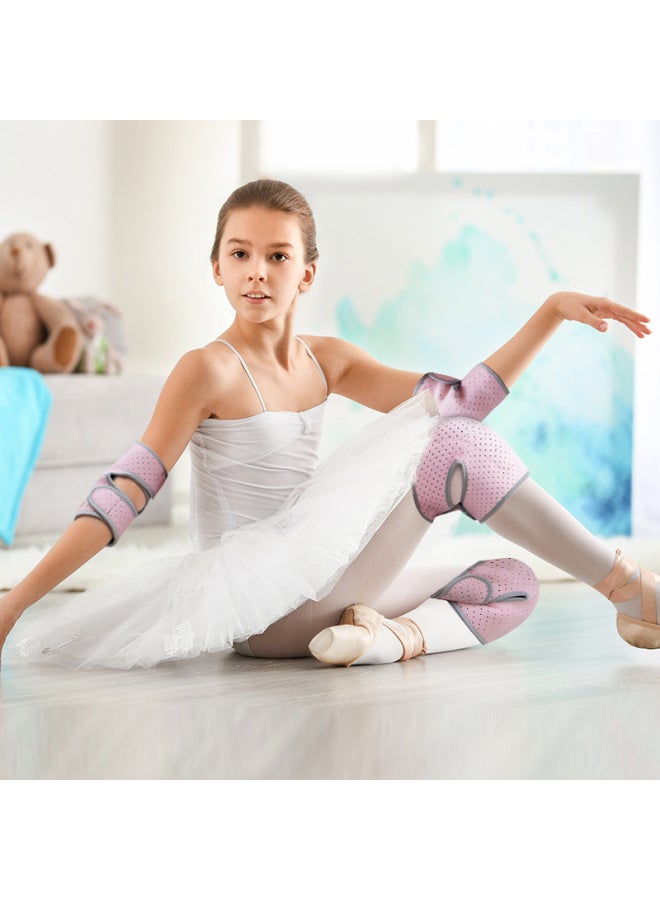 Chidong Children's Knee And Elbow Pads Set, Breathable Kids Sports Knee Pads, Ballet Dance Anti-collision Kneeling Protectors, Pink, 4 Pieces - Image 3