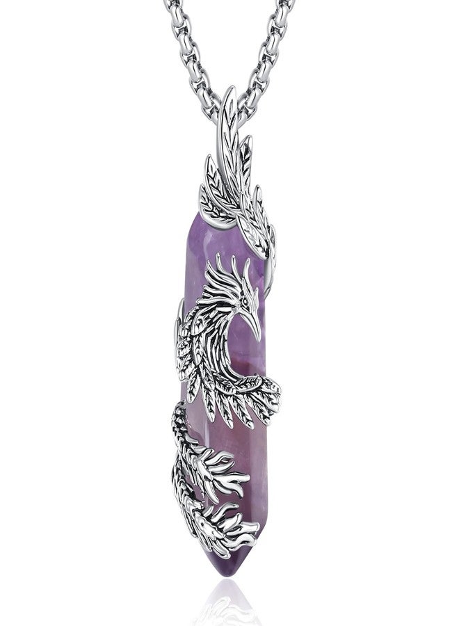 INFUSEU Amethyst Crystal Phoenix Necklace Bird Healing Stone Jewelry for Women Men Protection Raven Witch Pendant Spiritual Meditation Rock Gifts - Image 1