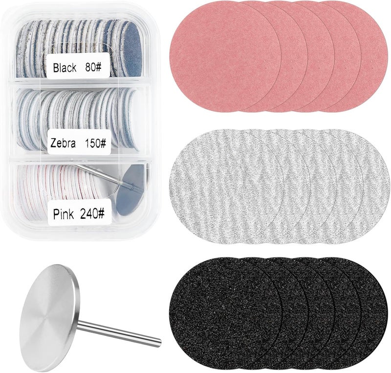 72Pcs Sanding Paper Discs and 25mm Metal Nail Drill Bit Replacement Sandpaper Disk Foot File for Dead Skin Foot Callus Remover for Manicure Pedicure Supplies Tools80150240 Grits