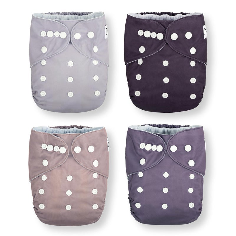 Nora's Nursery Cloth Pocket Diapers 4 Pack with 4 Inserts - Waterproof Cover, Washable, Reusable & One Size Adjustable Pocket Diapers for Newborns and Toddlers - Amethyst - Image 1
