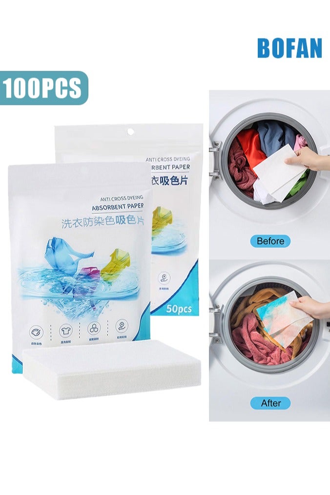 بوفان ورق امتصاص صبغ الملابس - ابتكار صديق للبيئة، مضاد للبقع، مناسب لمجموعة متنوعة من الغسالات، يحافظ على الملابس زاهية الألوان لفترة طويلة، موفر للطاقة والوقت ومريح، يمنع اختلاط الألوان، خالٍ من العطور - 100 ورقة - Image 1