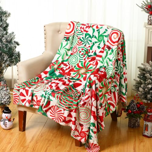Mindsoft Christmas Candy Blanket Christmas Plaid Ball Blanket Candy Plush Throw Blanket Warm Soft Christmas Party Favors for Bed Sofa Living Room Bedroom Couch Holiday Winter Gifts 50 60 Inch - Image 1