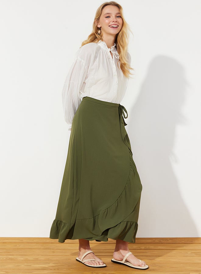 trendyol Dark Khaki Wrap Flounced Woven Skirt - Image 2