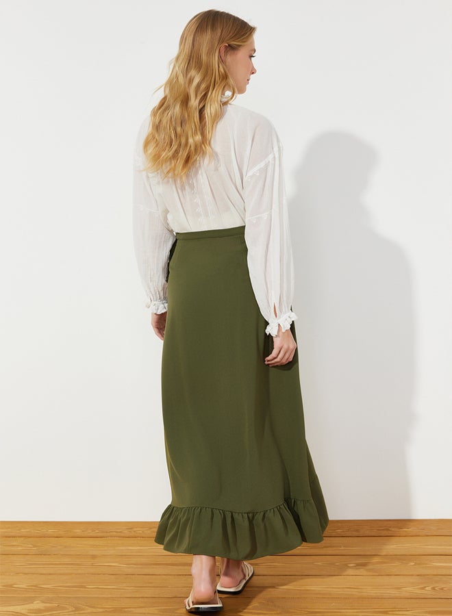 trendyol Dark Khaki Wrap Flounced Woven Skirt - Image 5