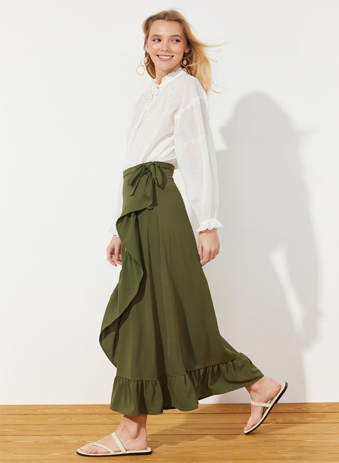 trendyol Dark Khaki Wrap Flounced Woven Skirt - Image 1