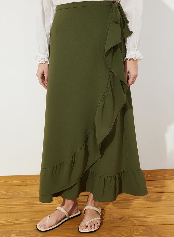 trendyol Dark Khaki Wrap Flounced Woven Skirt - Image 4