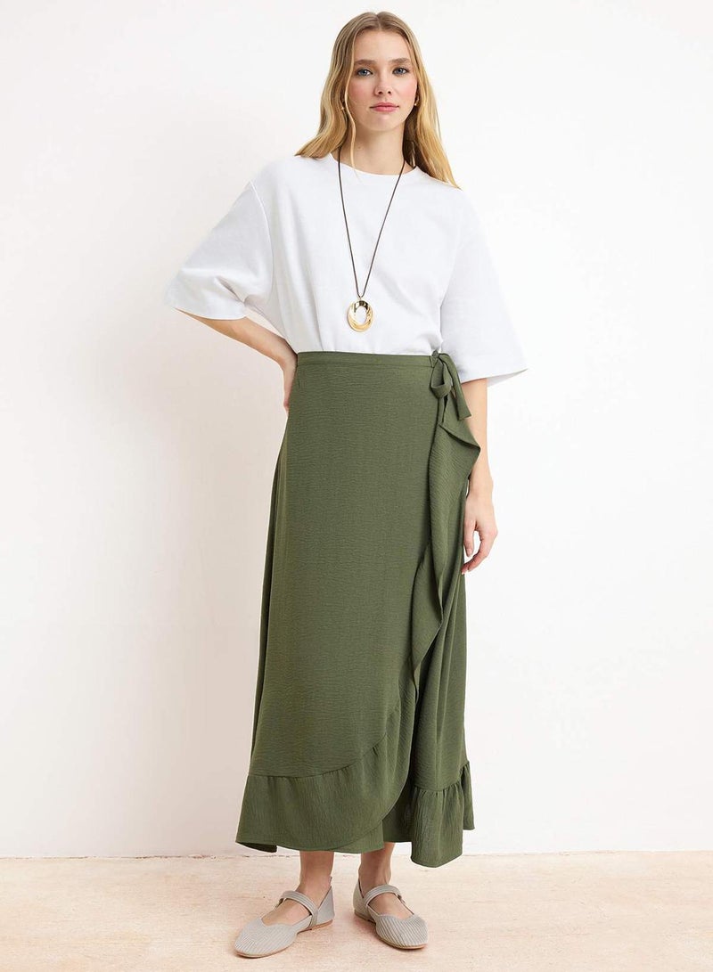 trendyol Dark Khaki Wrap Flounced Woven Skirt - Image 2