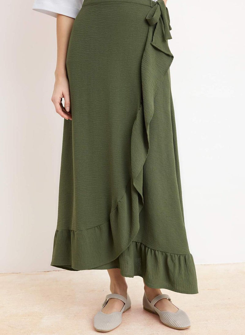 trendyol Dark Khaki Wrap Flounced Woven Skirt - Image 3