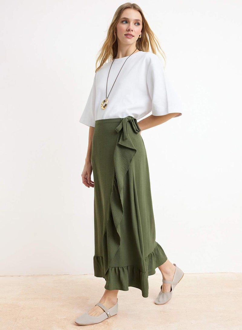 trendyol Dark Khaki Wrap Flounced Woven Skirt - Image 1