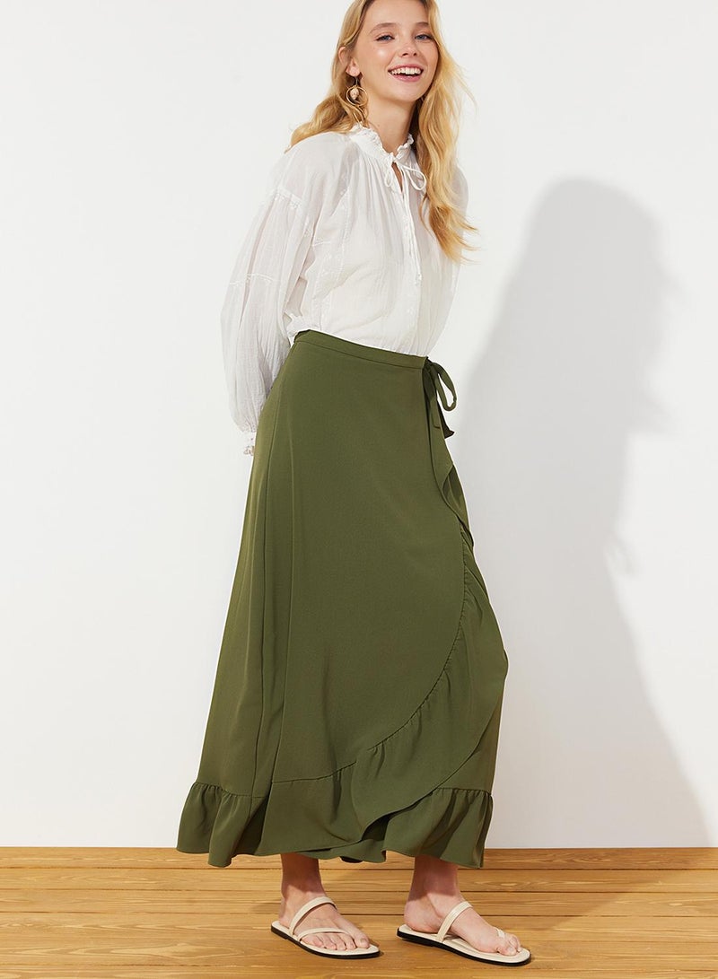 trendyol Dark Khaki Wrap Flounced Woven Skirt - Image 5