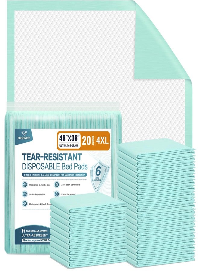 BIGGMED Tear-Resistant Disposable Bed Pads 48" x 36" 20 Count Underpads Extra Large Incontinence Bed Pads Heavy Duty Absorbency Chux Pads Pee Pads for Adult Elderly Puppy Pads for Training - Image 1
