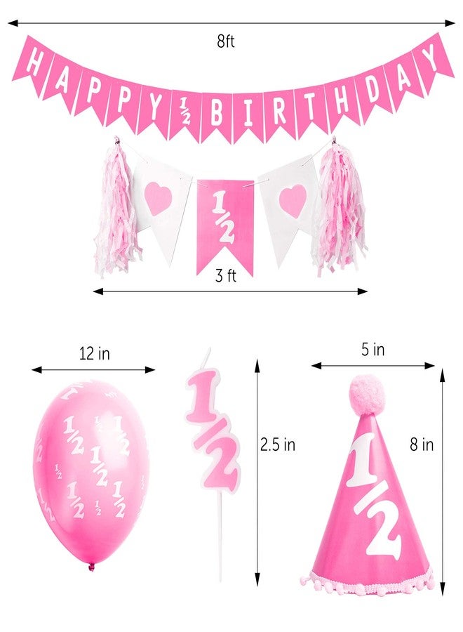 Over The Line Half Birthday Party Pack Decorations: Comes in Baby Blue or Ultra Pink (1/2 Candle, 1/2 Balloons, 1/2 Hat and 1/2 Banners) (Pink) - Image 4