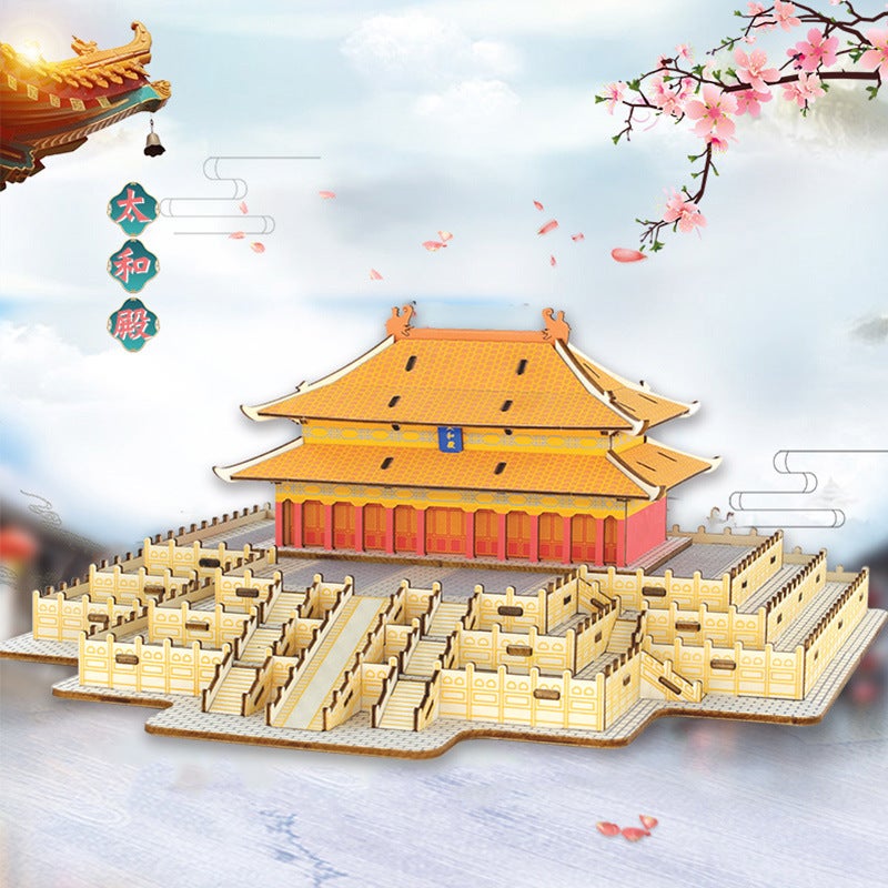Wooden 3D Three-Dimensional Puzzle New Toys Tiananmen Courtyard Hongtai Laser Board Puzzle Model Toys - Image 3