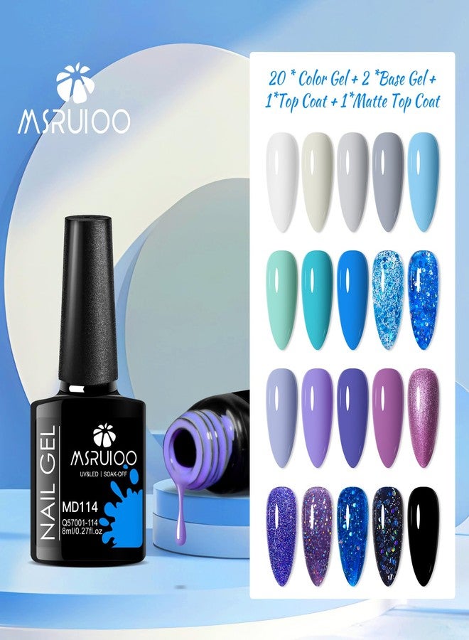 MSRUIOO 24Pcs Gel Nail Polish Set 20 Colors Glitter Gel Polish Navy Purple Gray Blue Nail Polish Nail Art Design Gifts for Women - Image 5