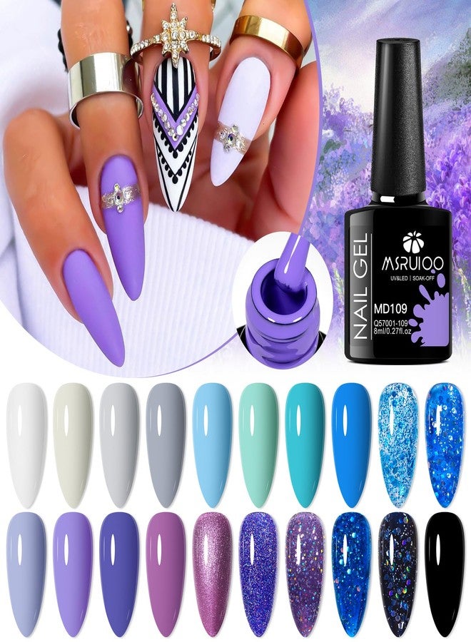 MSRUIOO 24Pcs Gel Nail Polish Set 20 Colors Glitter Gel Polish Navy Purple Gray Blue Nail Polish Nail Art Design Gifts for Women - Image 3