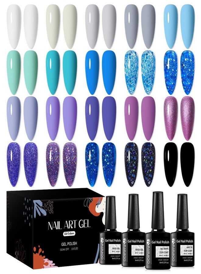 MSRUIOO 24Pcs Gel Nail Polish Set 20 Colors Glitter Gel Polish Navy Purple Gray Blue Nail Polish Nail Art Design Gifts for Women - Image 1