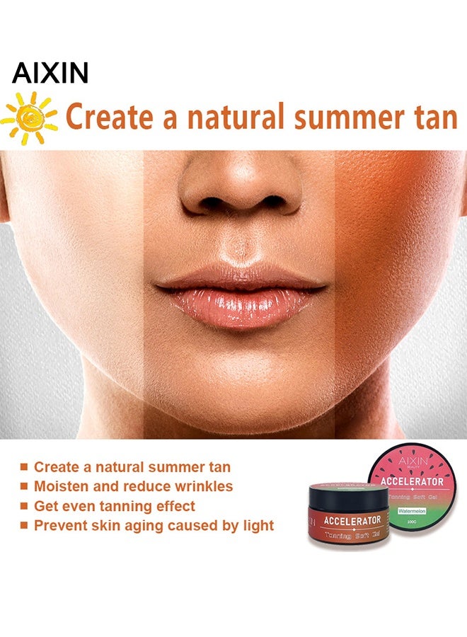 AIXIN Tan Accelerator For Sunbed, Watermelon Tan Enhancers & Accelerators, Self-Tanning Soft Gel, Tanning Cream For Natural Brown, Tanning Moisturiser, Sun Bed Tanning Accelerator, High Moisturizing & Refreshing 100G - Image 3