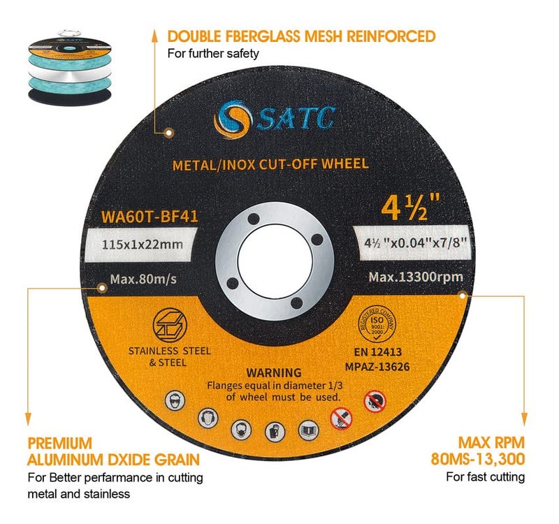 S SATC قرص قطع S SATC 4 1/2 بوصة 50 قطعة لقرص القطع 4.5"x.040"x7/8" لآلة الطحن الزاوية قرص قطع معدني وفولاذ مقاوم للصدأ فائق النحافة - Image 3