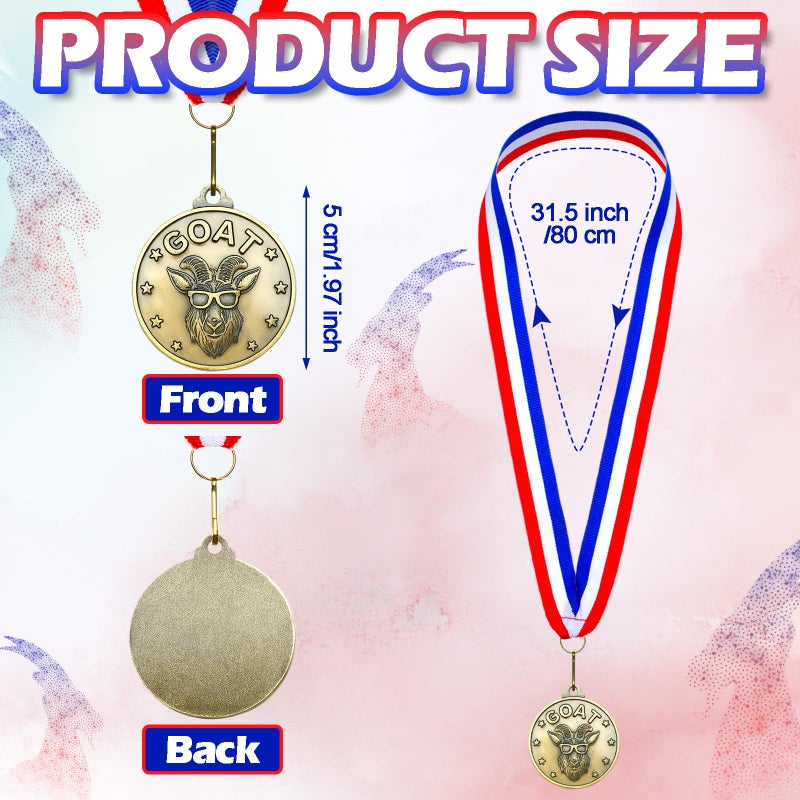Remuuly 30-60 Pcs Goat Medals Bulk Greatest of All Time Medals MVP Award with Neck Ribbon All Time Goat Trophy Gold Champion Prize for Team Events, Sports Competitions(30) - Image 2