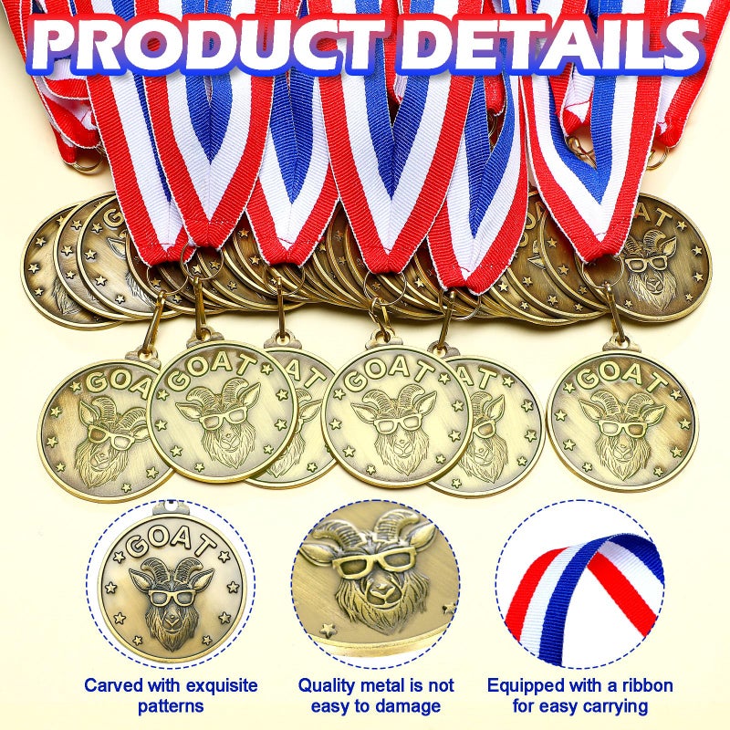 Remuuly 30-60 Pcs Goat Medals Bulk Greatest of All Time Medals MVP Award with Neck Ribbon All Time Goat Trophy Gold Champion Prize for Team Events, Sports Competitions(30) - Image 3