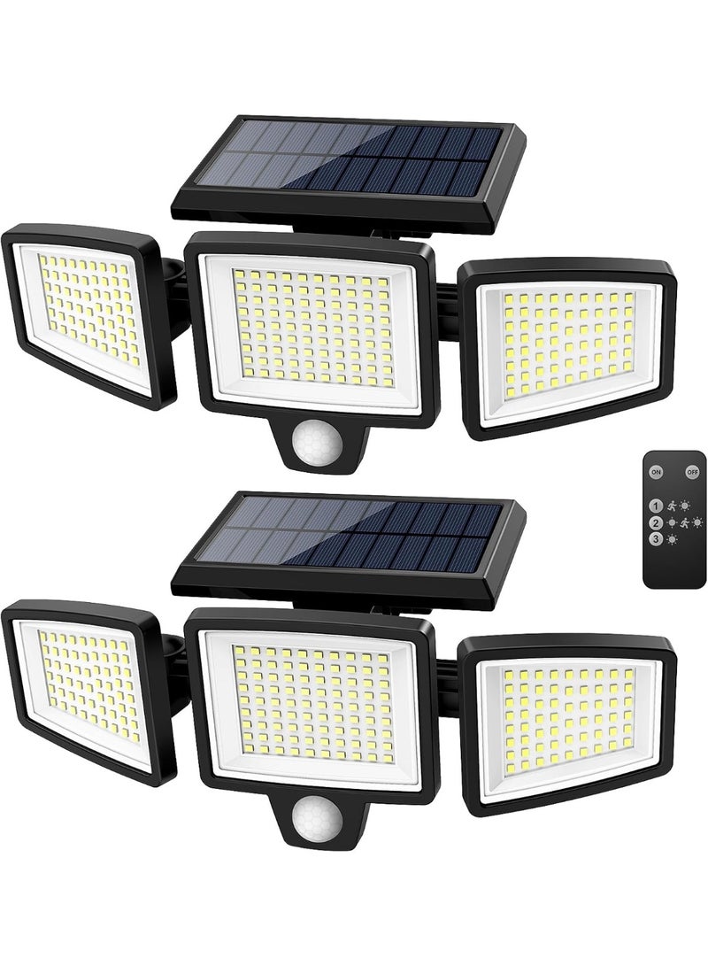 Solar Outdoor Lights 2500LM 210 LED Security Lights with Remote Control,3 Heads Motion Sensor Lights, IP65 Waterproof,270° Wide Angle Flood Wall Lights with 3 Modes(2 Packs) - Image 1