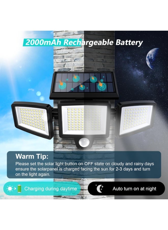 Solar Outdoor Lights 2500LM 210 LED Security Lights with Remote Control,3 Heads Motion Sensor Lights, IP65 Waterproof,270° Wide Angle Flood Wall Lights with 3 Modes(2 Packs) - Image 4
