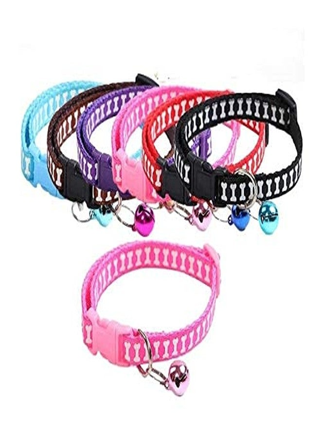 Pet Guard Cat Cute Bone Print Dog Puppy Cat Kitten Pet Collar Adjustable Necklace with Bell, Cat Accessories ( Set of 2) Mix Color - Image 1