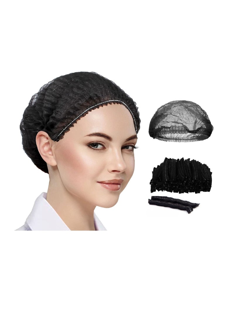 مجموعة طقم اغطية شعر مكونة من 100 قطعة غطاء شعر اسود اللون منتفخة غير منسوج قبعات شعر سوداء أغطية رأس أسود  للاستخدام مرة واحدة