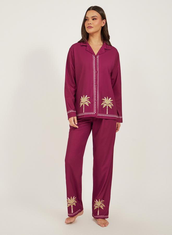 Styli Palm Placement Printed Shirt and Pyjama Pants Set  - Image 1