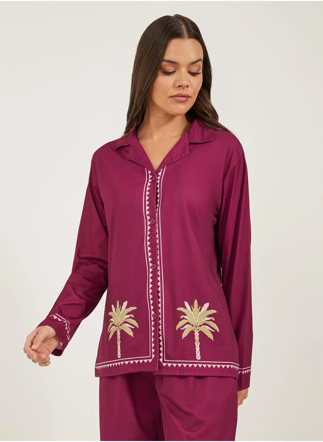 ستايلي Palm Placement Printed Shirt and Pyjama Pants Set