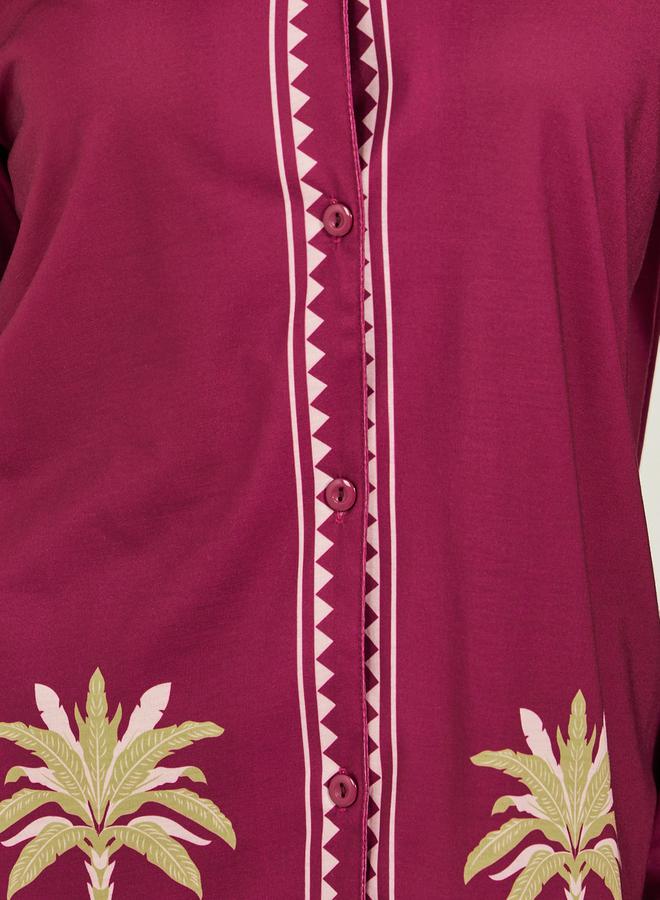 Styli Palm Placement Printed Shirt and Pyjama Pants Set  - Image 3