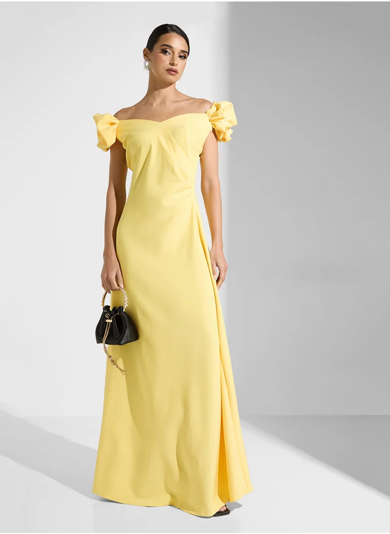 نمشي x Off Shoulder Dress With Puff Sleeve