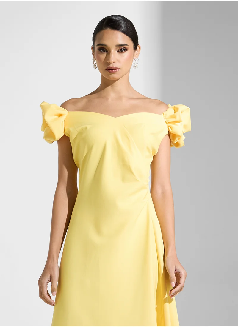 نمشي x Off Shoulder Dress With Puff Sleeve