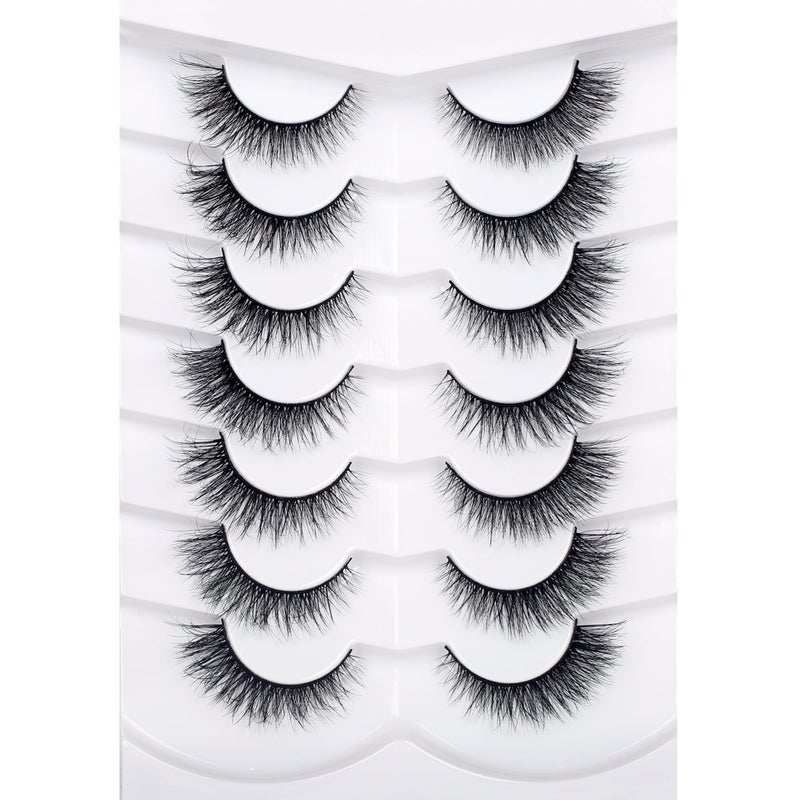 Pooplunch False Eyelashes Natural Cat Eye Wispy Extension Volume Fake Eyelashes Faux Mink Lashes Strips 7 Pairs Pack - Image 1