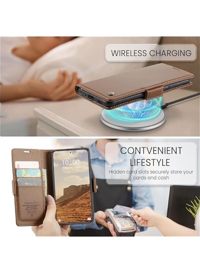 Leather protective cover is suitable for Xiaomi 14,, magnetic closure-shockproof brown cover - Image 3