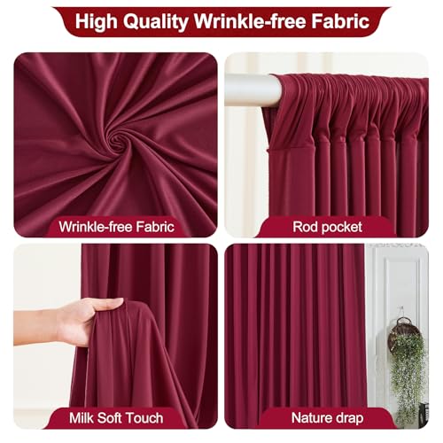 PARTISKY 24x10FT Burgundy Backdrop Curtains for Wedding Parties, Wrinkle Free Polyester Photography Backdrop Drapes for Wedding Baby Shower Birthday Parties Stage Background Stand Decorations 4x10ft,6 Panels - Image 2