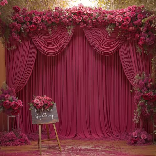 PARTISKY 24x10FT Burgundy Backdrop Curtains for Wedding Parties, Wrinkle Free Polyester Photography Backdrop Drapes for Wedding Baby Shower Birthday Parties Stage Background Stand Decorations 4x10ft,6 Panels - Image 5