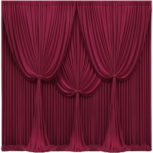 PARTISKY 24x10FT Burgundy Backdrop Curtains for Wedding Parties, Wrinkle Free Polyester Photography Backdrop Drapes for Wedding Baby Shower Birthday Parties Stage Background Stand Decorations 4x10ft,6 Panels - Image 1