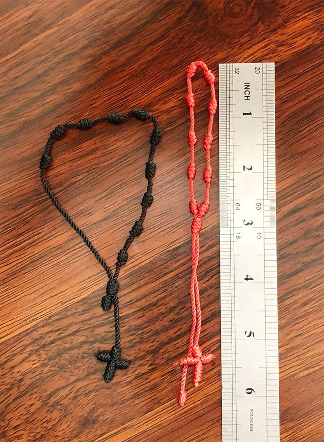 YouU Set of 5 Handmade Rosary Cross Bracelets Adjustable Pulseras Decenarios (Red) - Image 3