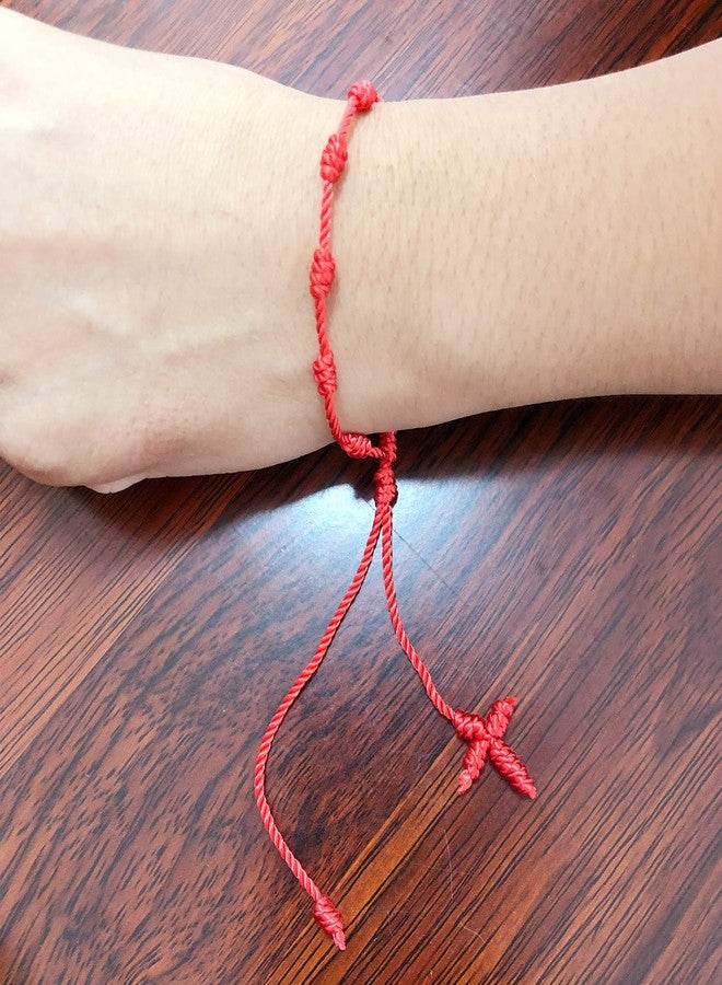 YouU Set of 5 Handmade Rosary Cross Bracelets Adjustable Pulseras Decenarios (Red) - Image 5