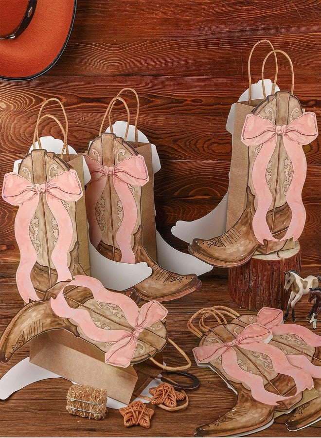Sinload 12 Western Gift Bags Cowgirl Cowboy Boots Paper Bags with Pink Bow Handles Candy Goodie Treat Grocery Shopping for Cowgirl Party Supplies Birthday Western Party Favors (Brown Style) - Image 4
