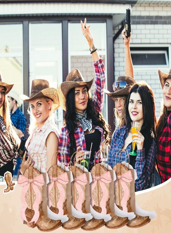 Sinload 12 Western Gift Bags Cowgirl Cowboy Boots Paper Bags with Pink Bow Handles Candy Goodie Treat Grocery Shopping for Cowgirl Party Supplies Birthday Western Party Favors (Brown Style) - Image 5