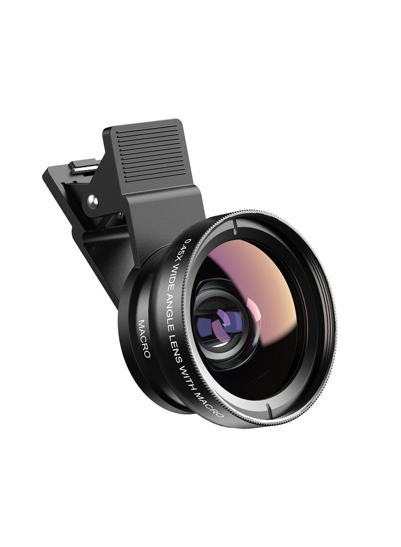 Phone Camera Lens, 0.45X Super Wide Angle Lens, 12.5X Macro Lens, Clip-On 2 in 1 Professional for Lens Kit for iPhone Samsung and Most of Android Smartphone - Image 1