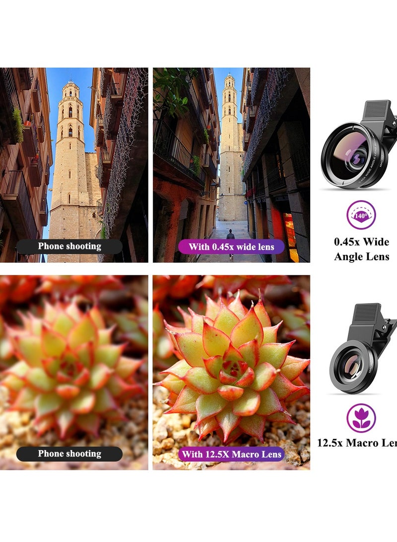 Phone Camera Lens, 0.45X Super Wide Angle Lens, 12.5X Macro Lens, Clip-On 2 in 1 Professional for Lens Kit for iPhone Samsung and Most of Android Smartphone - Image 3