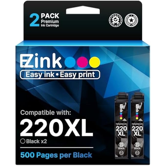 REMANUFACTURED INK CARTRIDGE REPLACEMENT FOR EPSON 220 XL 220XL T220XL TO USE WITH WF-2760 WF-2750 WF-2630 WF-2650 WF-2660 XP-320 XP-420 XP-424 (2 BLACK) - Image 1