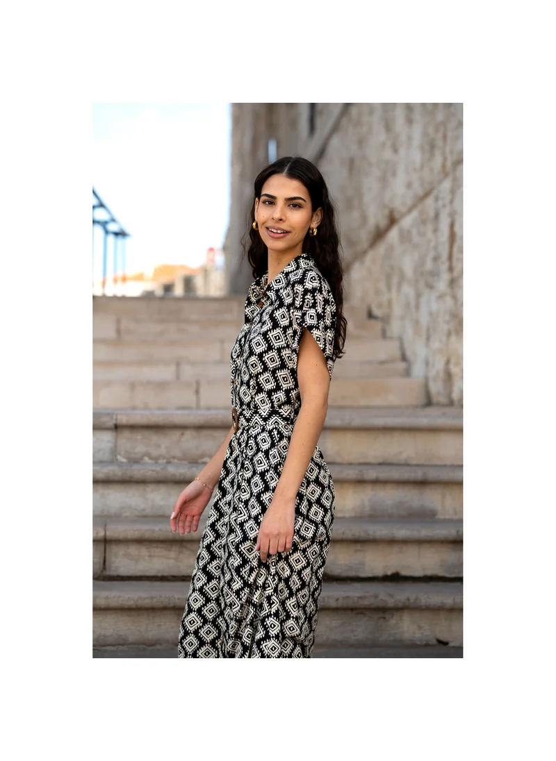 Yumi Black Viscose Midi Shirt Dress With Matching Belt