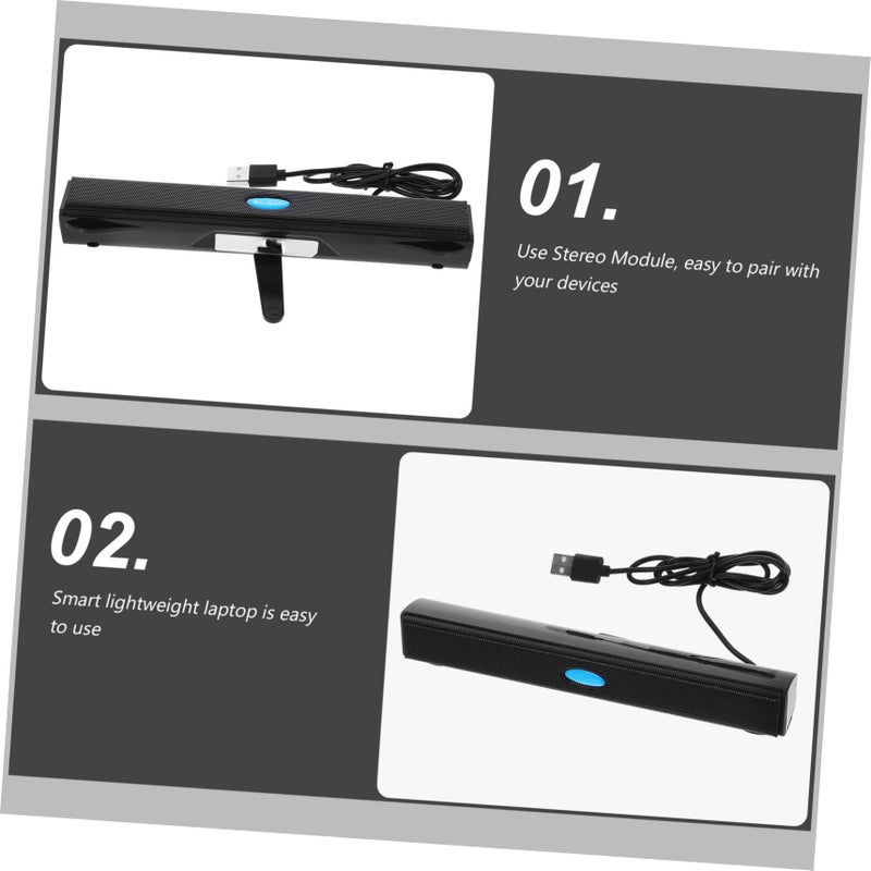 مكبر صوت أسود متوسط الحجم لشريط الصوت USB، مكبرات صوت صغيرة للحاسوب، شريط صوت سلكي للتلفزيون، مقبس 3.5 مم، ستيريو صغير - Image 4