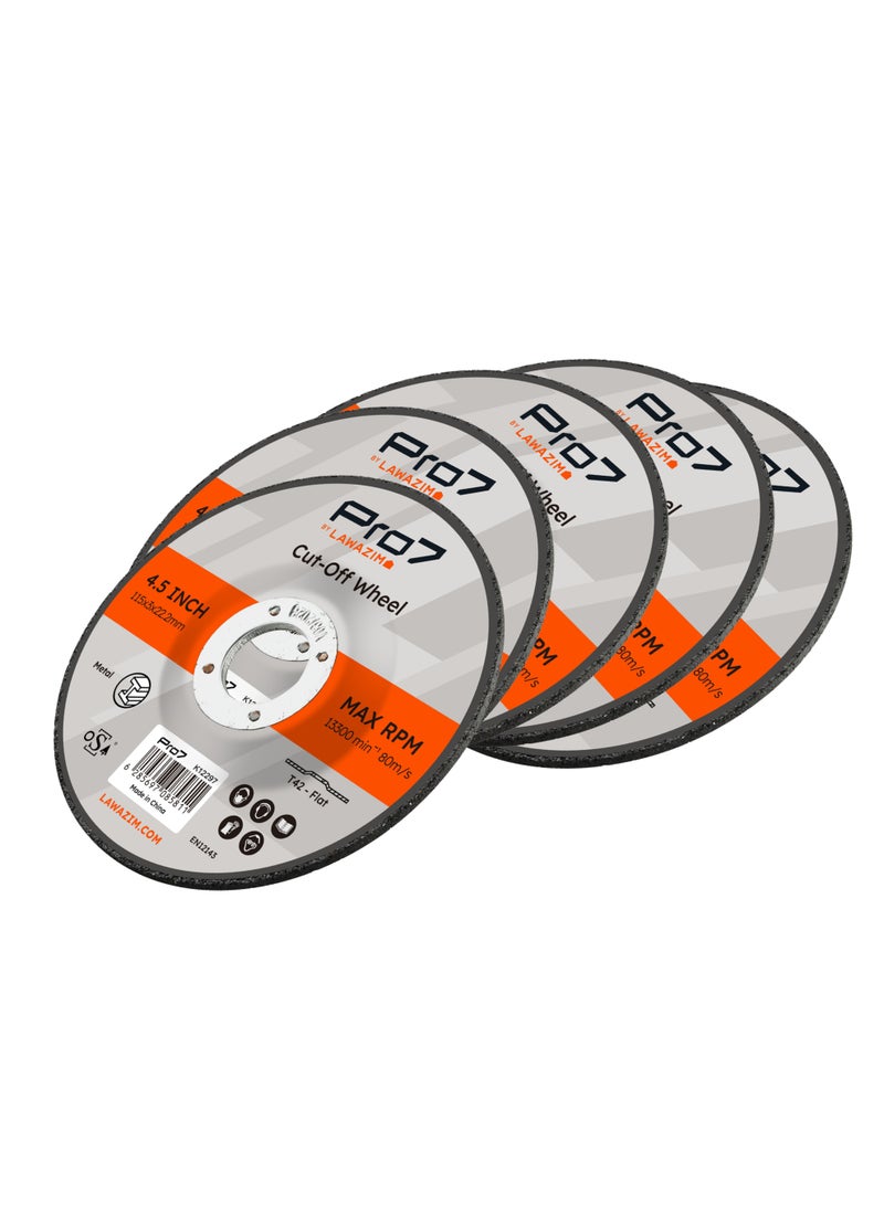 LAWAZIM Pro7 Cutting Disc for Metal - 5 Piece 4.5inch (115x3mm) - Heavy Duty Cut Off Cutting Wheel Set with 7/8" Arbor -Ideal for Metal, Inox, Pipes, Rods, Profiles, and Precision Cutting - Image 1